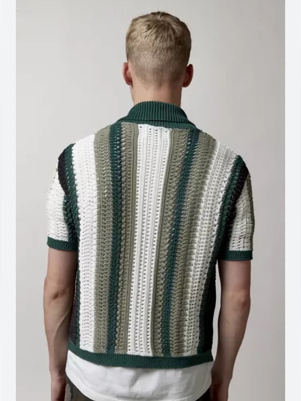 Urban Outfitters BDG Open Knit Crochet Button Up Shirt Coastal Grandpa Core M - Picture 2 of 8
